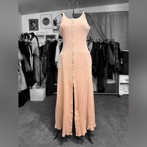 Vintage 90s salmon button up dress, small - Picture 2 of 12